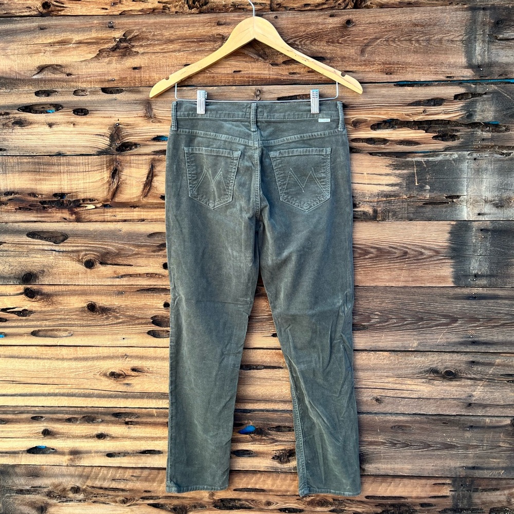 MOTHER | The Dropout Hopscotch Olive Corduroy Straight Jeans 25